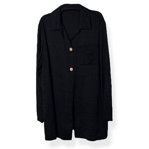 3/$20💥 TravelSmith Relaxed Fit Black Button Down Boho Lagenlook Collared Shirt